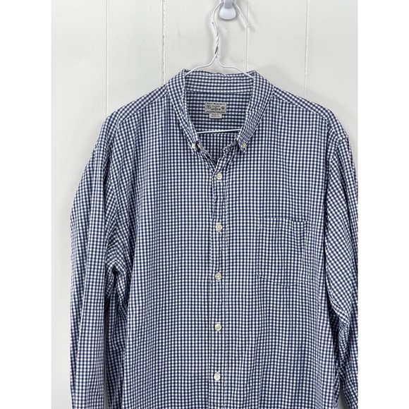 J. Crew Mens Casual Button Down Shirt XL Blue White Checkered Long Sleeve - Picture 2 of 12